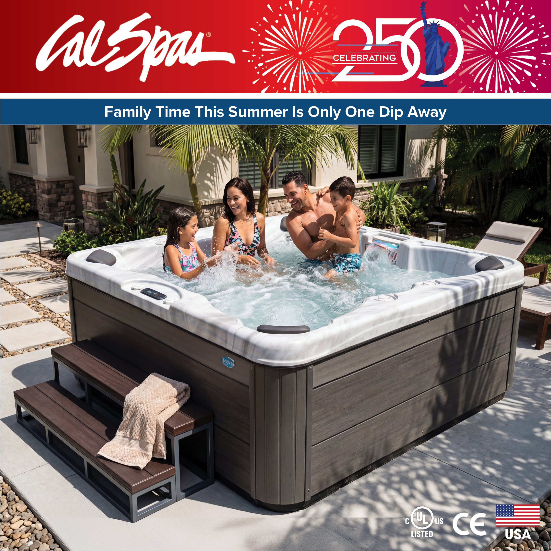 Calspas hot tub being used in a family setting - Hoboke
